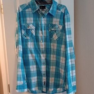 Burnside Turquoise and Charcoal Plaid Shirt